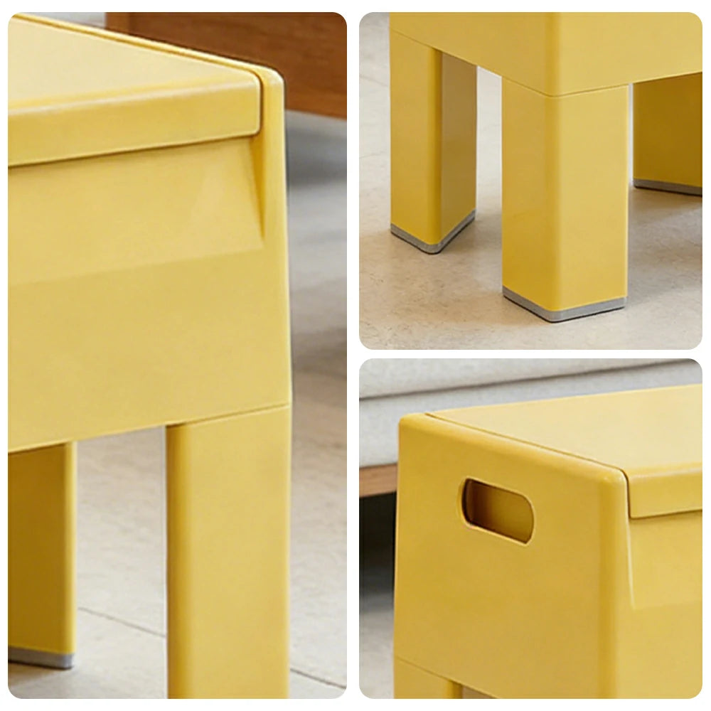 LIVARA Multi-Functional Storage Stool - ABS Material with Hidden Storage, Lightweight Stackable Design, Bedside & Side Table Use - Yellow