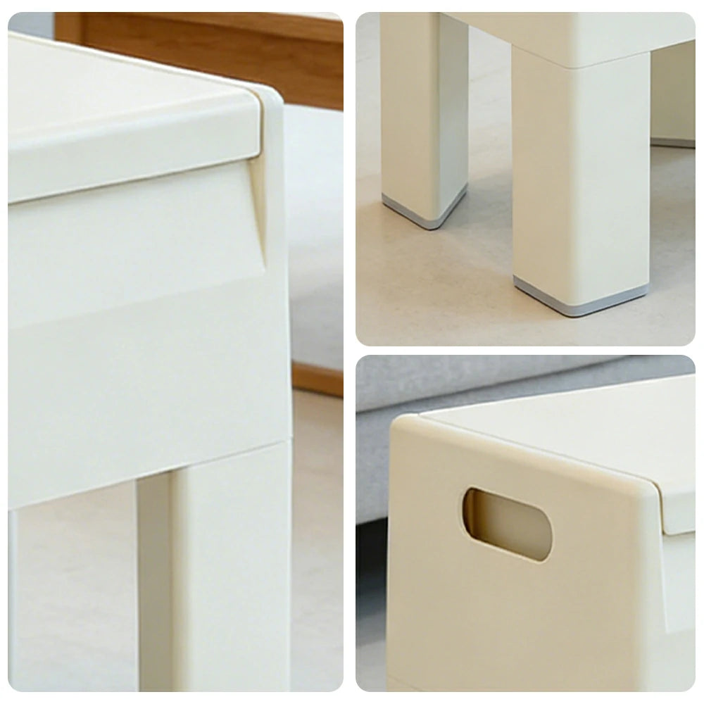 LIVARA Multi-Functional Storage Stool - ABS Material with Hidden Storage, Lightweight Stackable Design, Bedside & Side Table Use - White