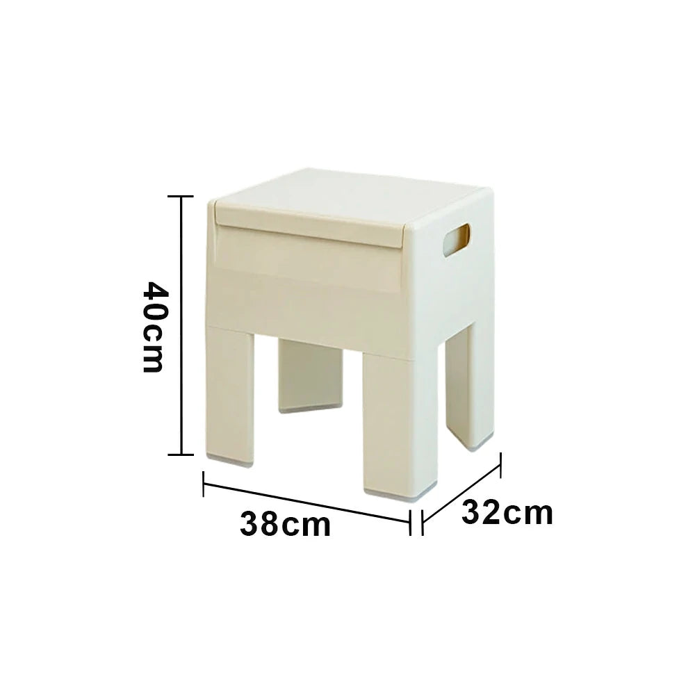LIVARA Multi-Functional Storage Stool - ABS Material with Hidden Storage, Lightweight Stackable Design, Bedside & Side Table Use - White