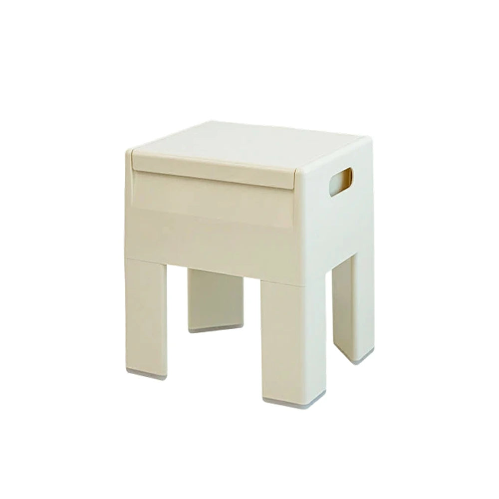 LIVARA Multi-Functional Storage Stool - ABS Material with Hidden Storage, Lightweight Stackable Design, Bedside & Side Table Use - White