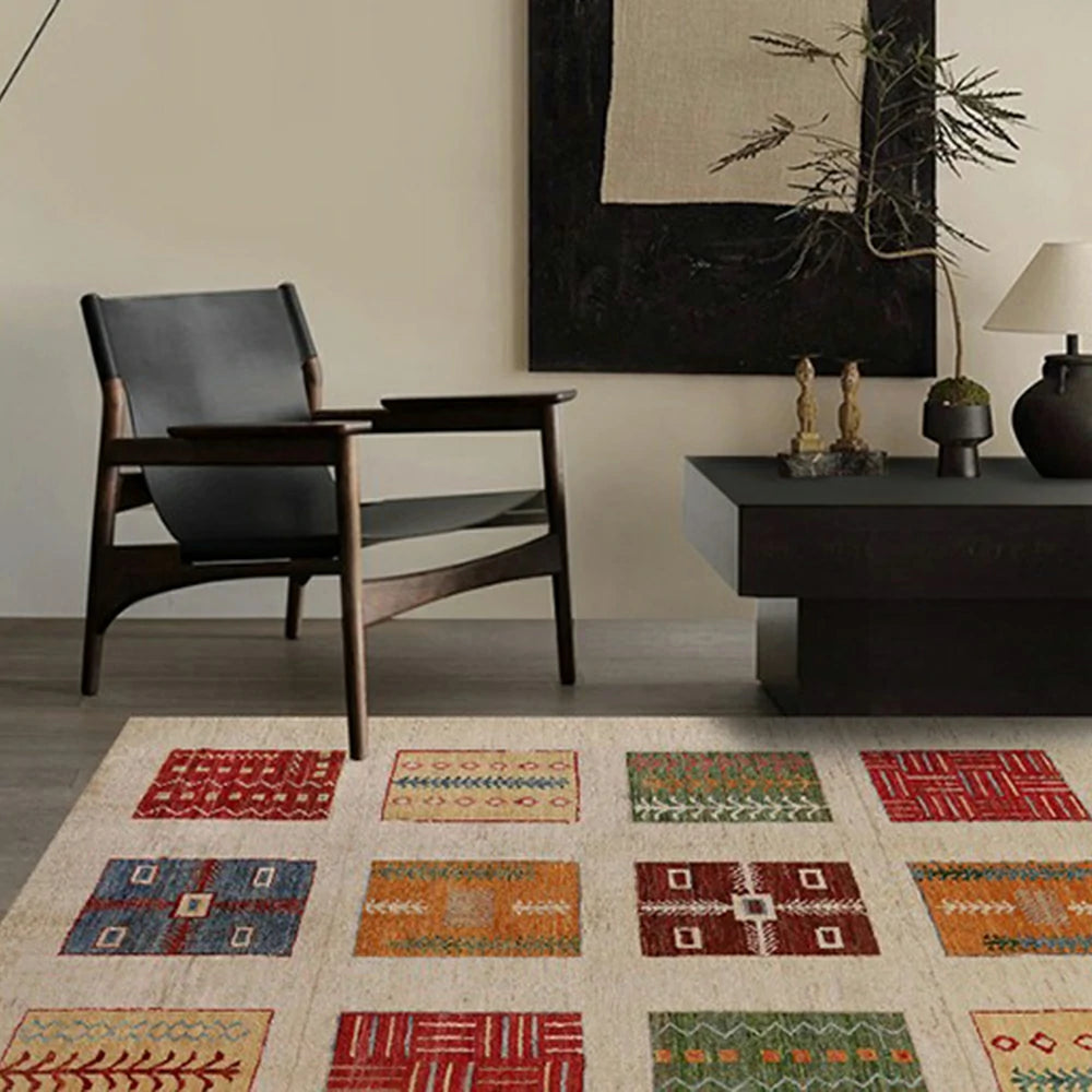 LIVARA 160/200cm Loop-Pile Rug - Upgraded Non-Slip Eco Cotton-Latex Backing - Waterproof, Stain-Resistant, Soft & Durable - Beige Multi-Color