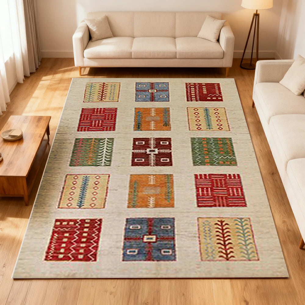 LIVARA 160/200cm Loop-Pile Rug - Upgraded Non-Slip Eco Cotton-Latex Backing - Waterproof, Stain-Resistant, Soft & Durable - Beige Multi-Color