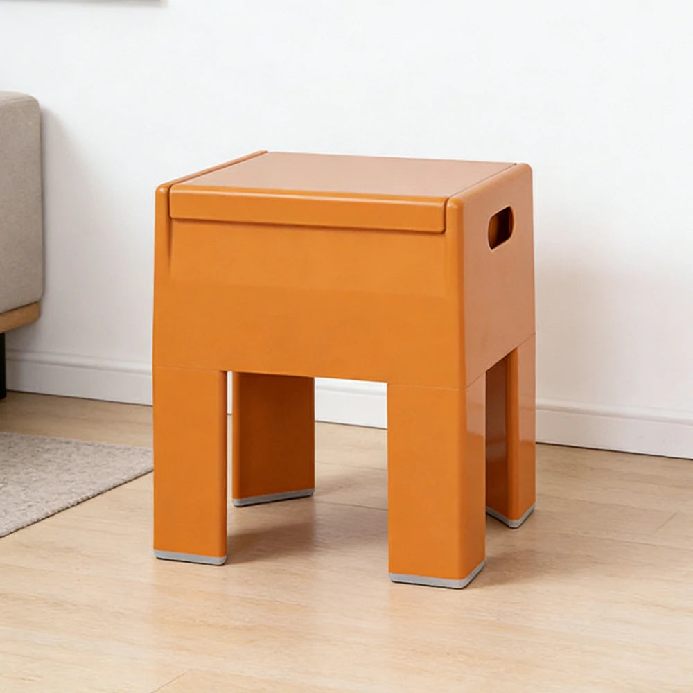 LIVARA Multi-Functional Storage Stool - ABS Material with Hidden Storage, Lightweight Stackable Design, Bedside & Side Table Use - Orange