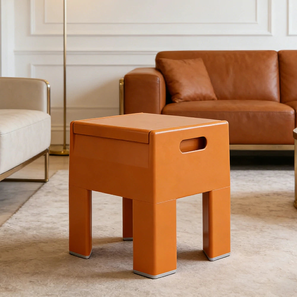 LIVARA Multi-Functional Storage Stool - ABS Material with Hidden Storage, Lightweight Stackable Design, Bedside & Side Table Use - Orange