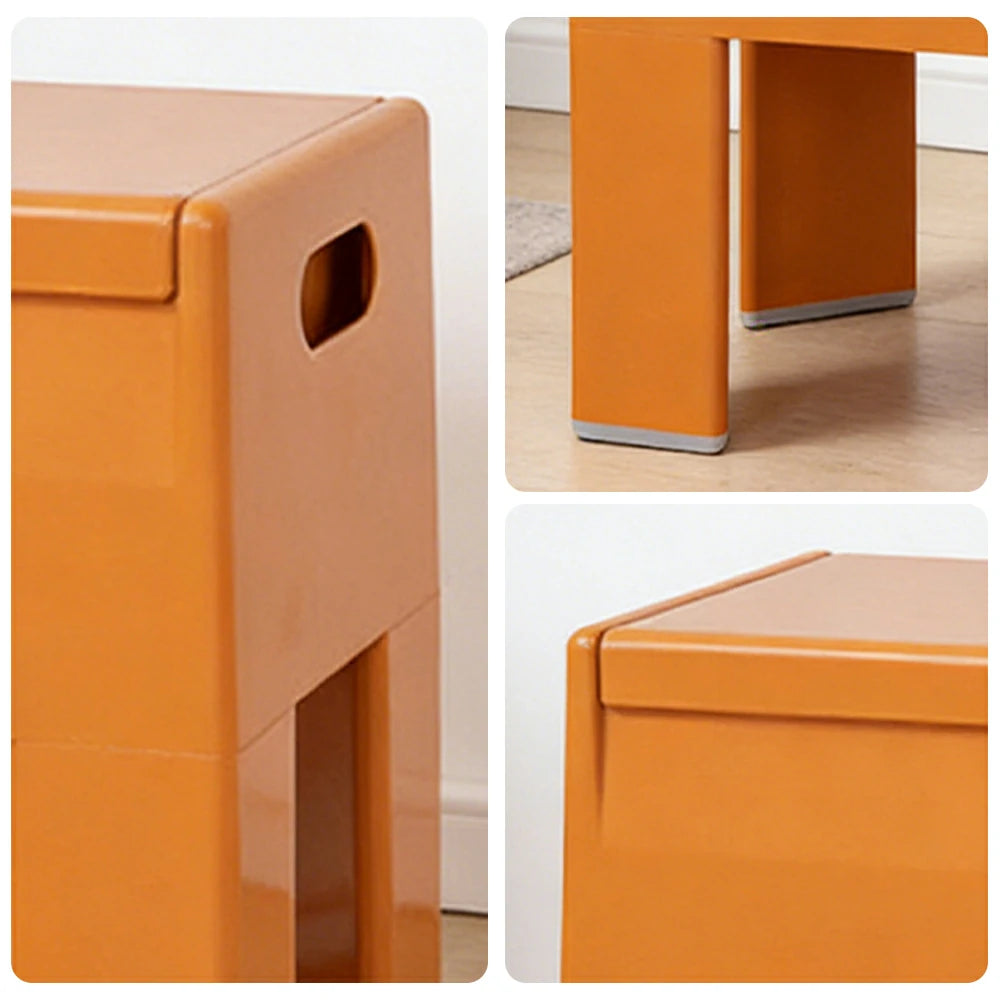 LIVARA Multi-Functional Storage Stool - ABS Material with Hidden Storage, Lightweight Stackable Design, Bedside & Side Table Use - Orange