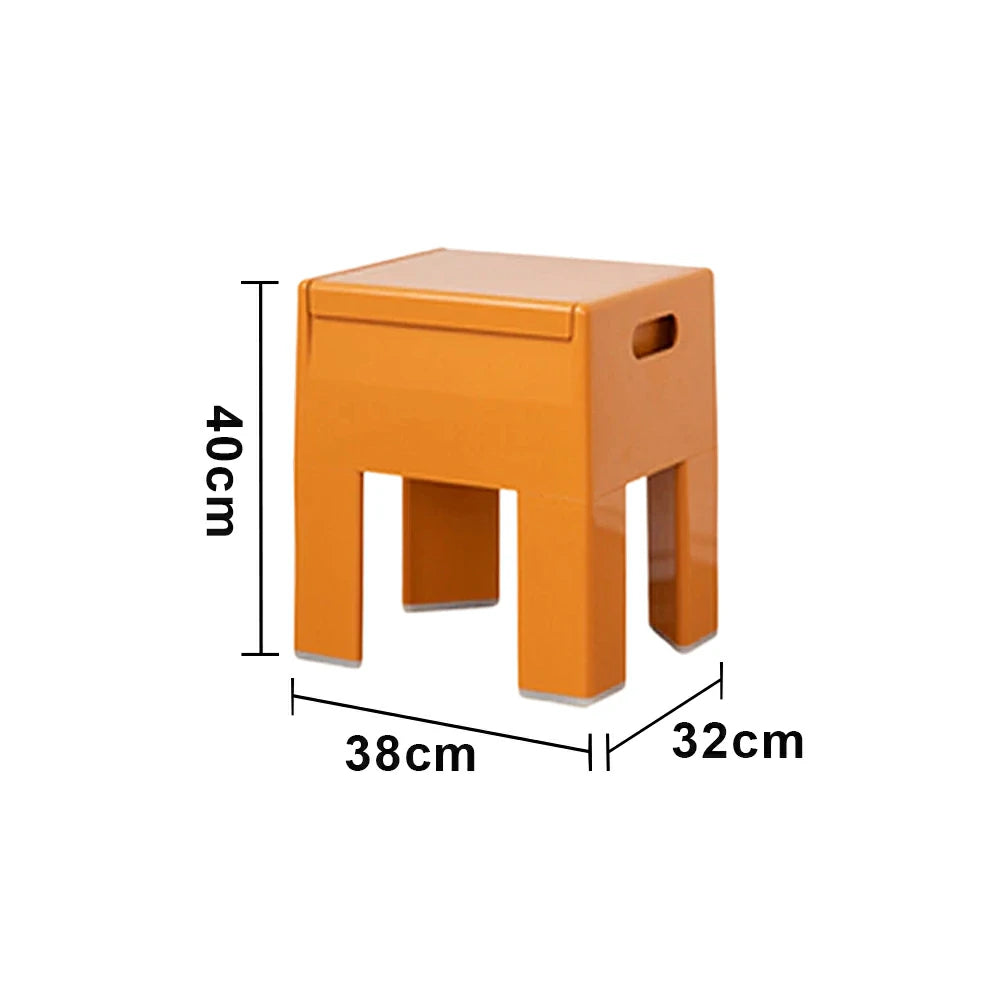 LIVARA Multi-Functional Storage Stool - ABS Material with Hidden Storage, Lightweight Stackable Design, Bedside & Side Table Use - Orange