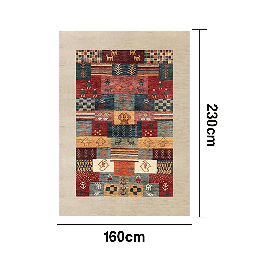 LIVARA 160/200cm Loop-Pile Rug - Upgraded Non-Slip Eco Cotton-Latex Backing - Waterproof, Stain-Resistant, Soft & Durable - Tribal Multi-Color