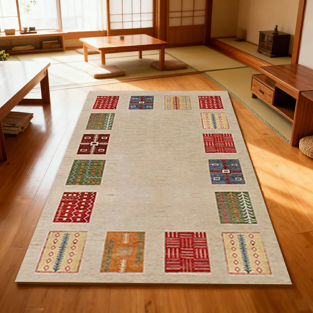 LIVARA 160/200cm Loop-Pile Rug - Upgraded Non-Slip Eco Cotton-Latex Backing - Waterproof, Stain-Resistant, Soft & Durable - Border Multi-Color