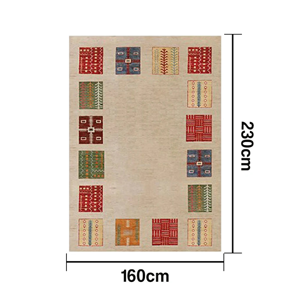 LIVARA 160/200cm Loop-Pile Rug - Upgraded Non-Slip Eco Cotton-Latex Backing - Waterproof, Stain-Resistant, Soft & Durable - Border Multi-Color