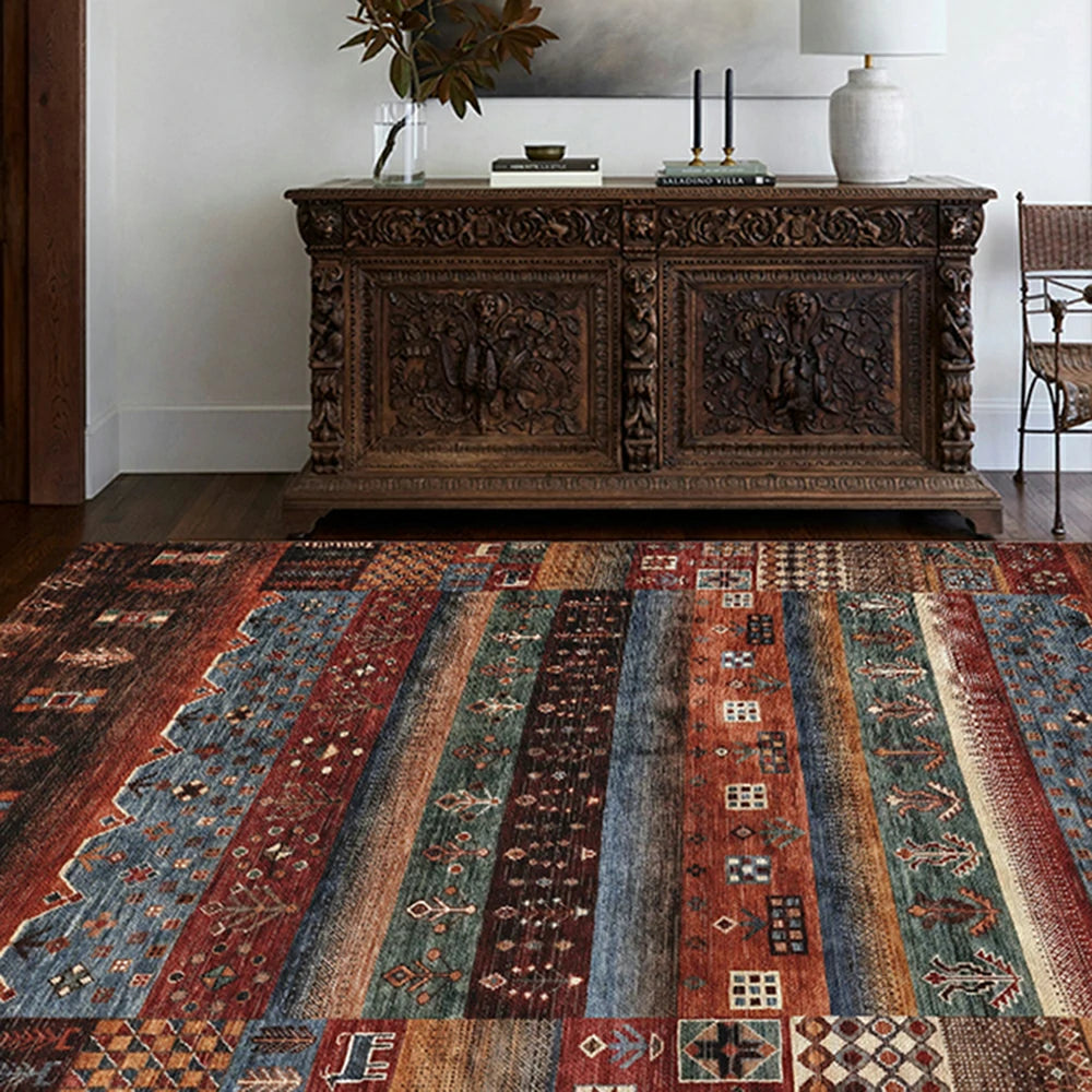 LIVARA 160/200cm Loop-Pile Rug - Upgraded Non-Slip Eco Cotton-Latex Backing - Textured Tribal Stripes, Rich Color Layers, Soft & Durable - Multi-Color