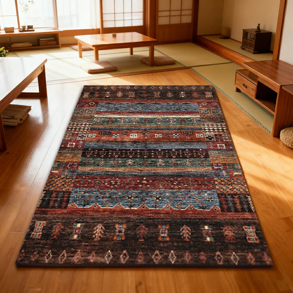 LIVARA 160/200cm Loop-Pile Rug - Upgraded Non-Slip Eco Cotton-Latex Backing - Textured Tribal Stripes, Rich Color Layers, Soft & Durable - Multi-Color