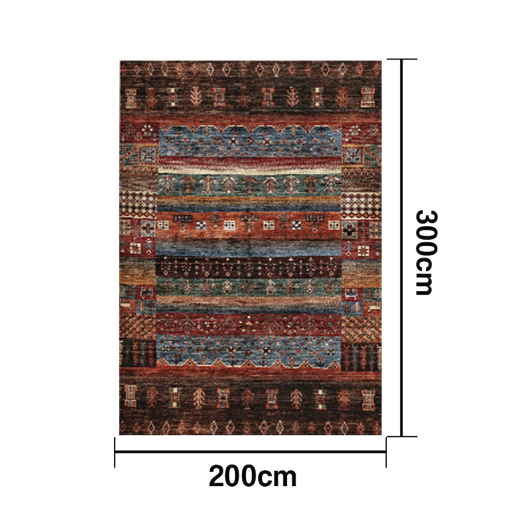 LIVARA 160/200cm Loop-Pile Rug - Upgraded Non-Slip Eco Cotton-Latex Backing - Textured Tribal Stripes, Rich Color Layers, Soft & Durable - Multi-Color