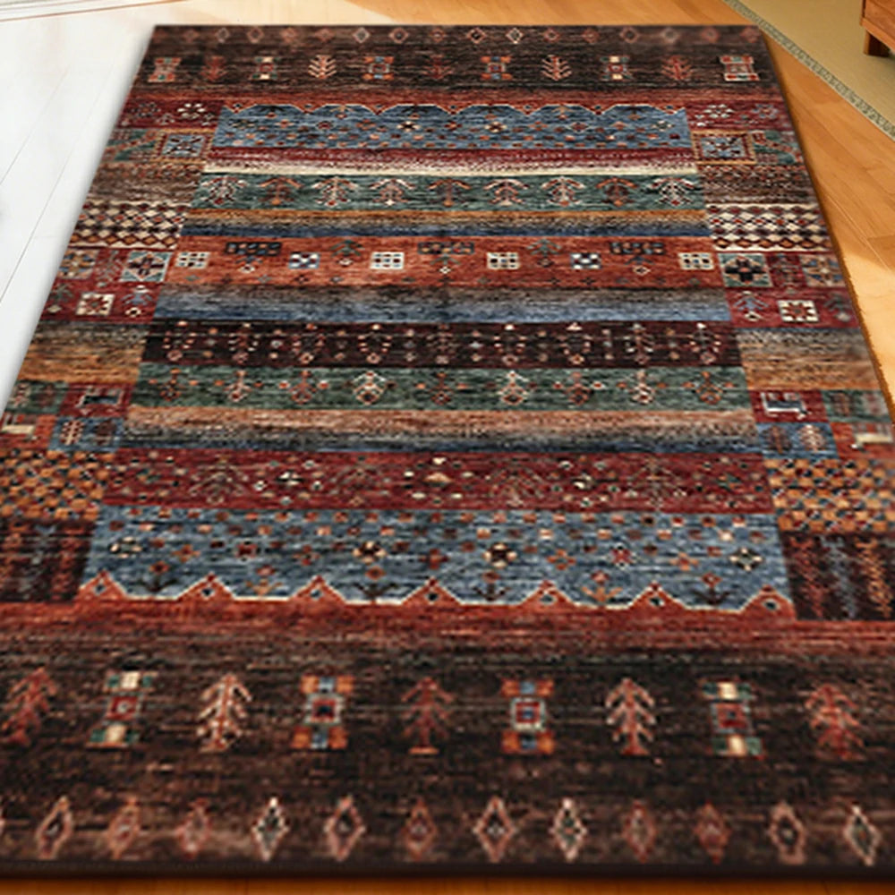 LIVARA 160/200cm Loop-Pile Rug - Upgraded Non-Slip Eco Cotton-Latex Backing - Textured Tribal Stripes, Rich Color Layers, Soft & Durable - Multi-Color