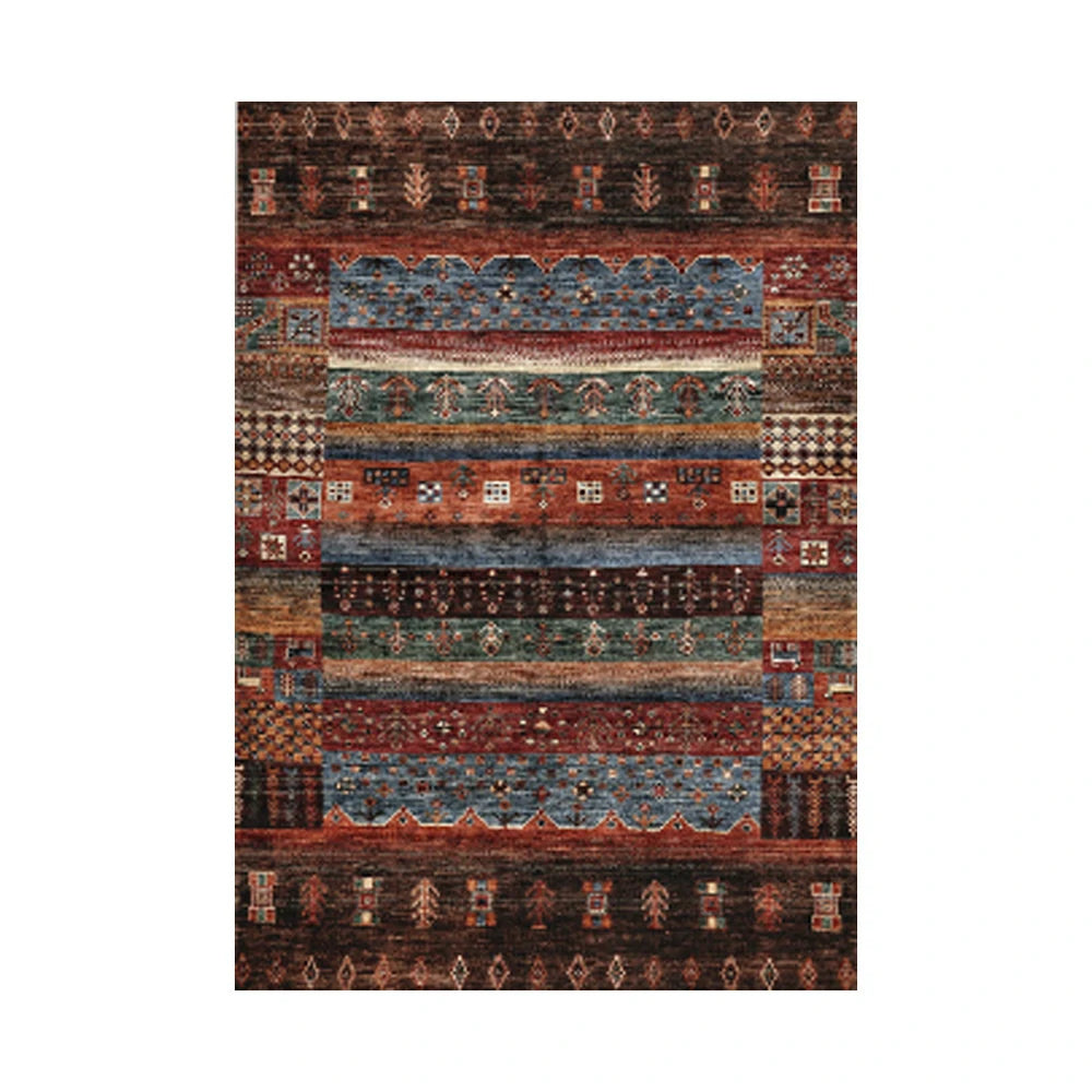 LIVARA 160/200cm Loop-Pile Rug - Upgraded Non-Slip Eco Cotton-Latex Backing - Textured Tribal Stripes, Rich Color Layers, Soft & Durable - Multi-Color