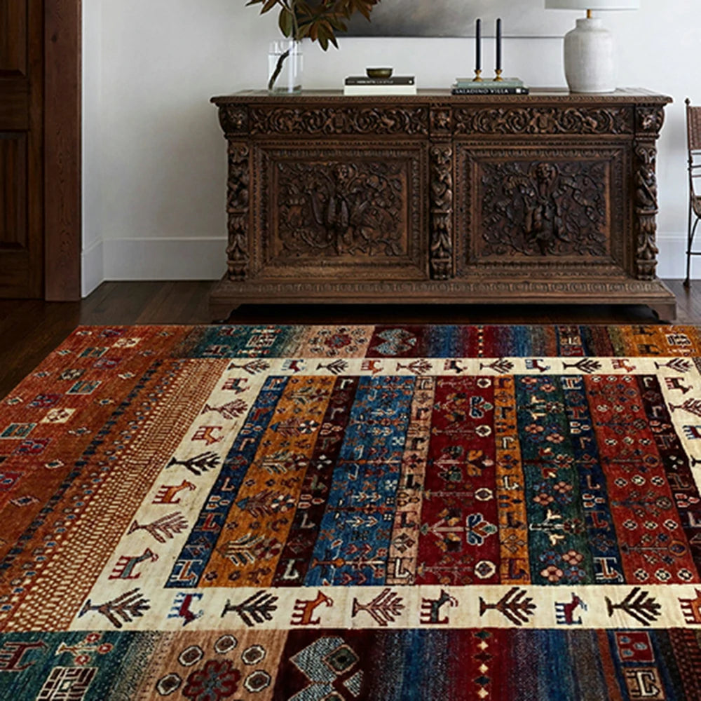 LIVARA 160/200cm Loop-Pile Rug - Upgraded Non-Slip Eco Cotton-Latex Backing - Layered Tribal Borders, Rich Texture Pattern, Soft & Durable - Multi-Color