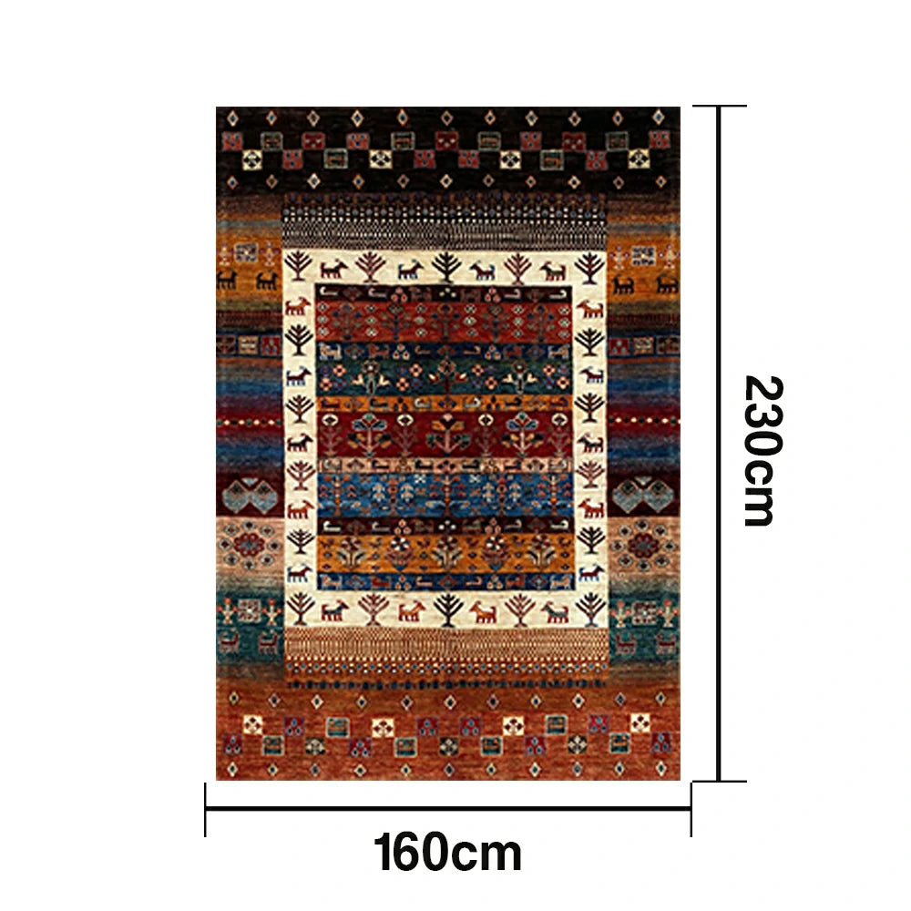 LIVARA 160/200cm Loop-Pile Rug - Upgraded Non-Slip Eco Cotton-Latex Backing - Layered Tribal Borders, Rich Texture Pattern, Soft & Durable - Multi-Color