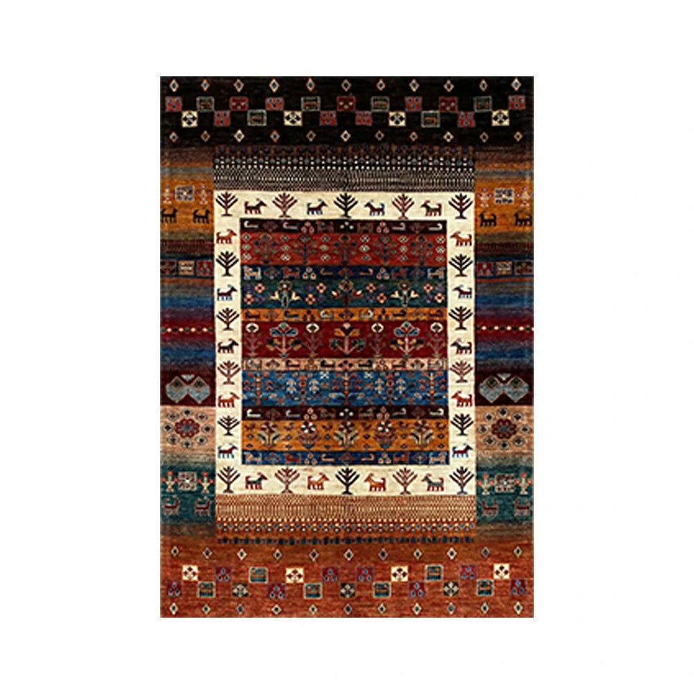 LIVARA 160/200cm Loop-Pile Rug - Upgraded Non-Slip Eco Cotton-Latex Backing - Layered Tribal Borders, Rich Texture Pattern, Soft & Durable - Multi-Color