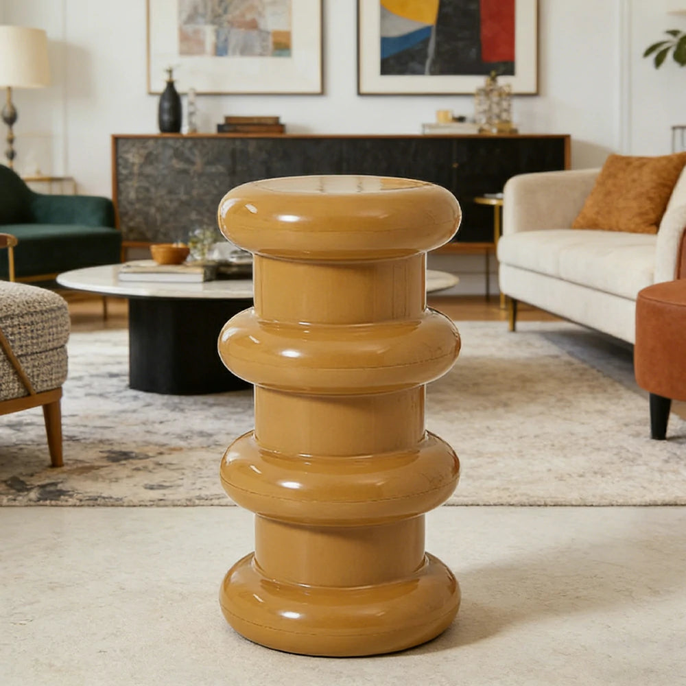 LIVARA Multi-Tier Coffee Table Stool - 2/3-Layer Design, Smooth Rounded Shape, Lightweight & Space-Saving, Modern Home Use - Yellow