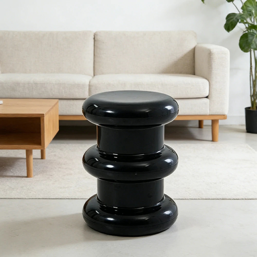 LIVARA Multi-Tier Coffee Table Stool - 2/3-Layer Design, Smooth Rounded Shape, Lightweight & Space-Saving, Modern Home Use - Black