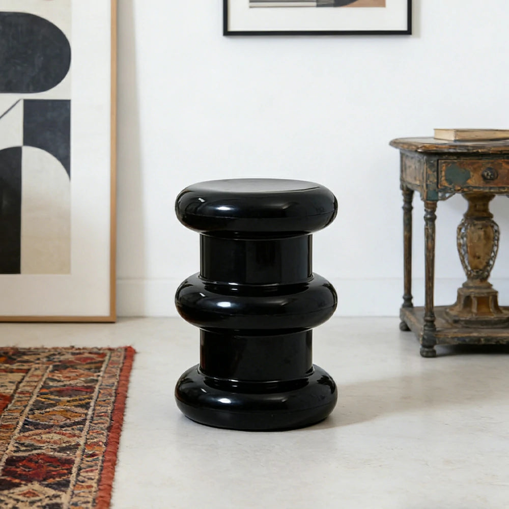 LIVARA Multi-Tier Coffee Table Stool - 2/3-Layer Design, Smooth Rounded Shape, Lightweight & Space-Saving, Modern Home Use - Black