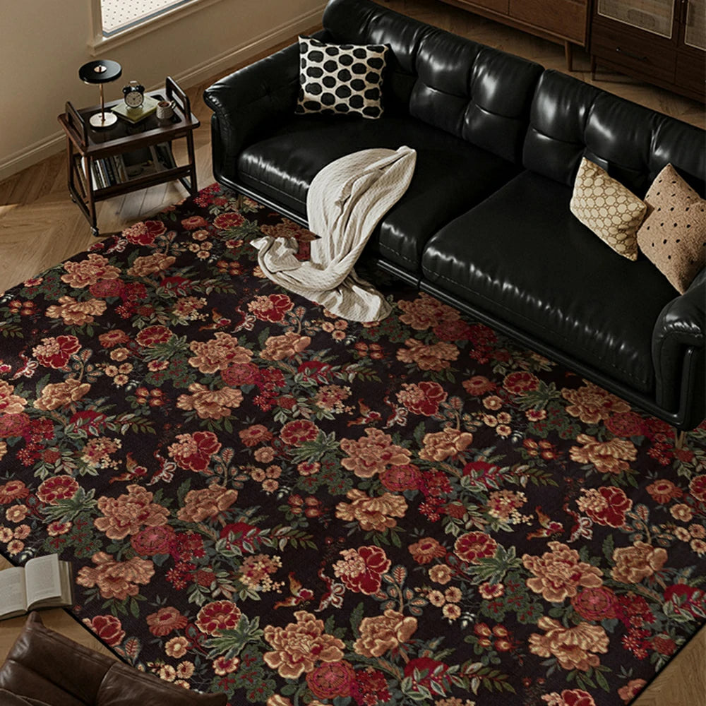 LIVARA 160/200cm Loop-Pile Rug - Upgraded Non-Slip Eco Cotton-Latex Backing - Vintage Floral Design, Rich Bloom Pattern, Soft & Durable - Red Floral