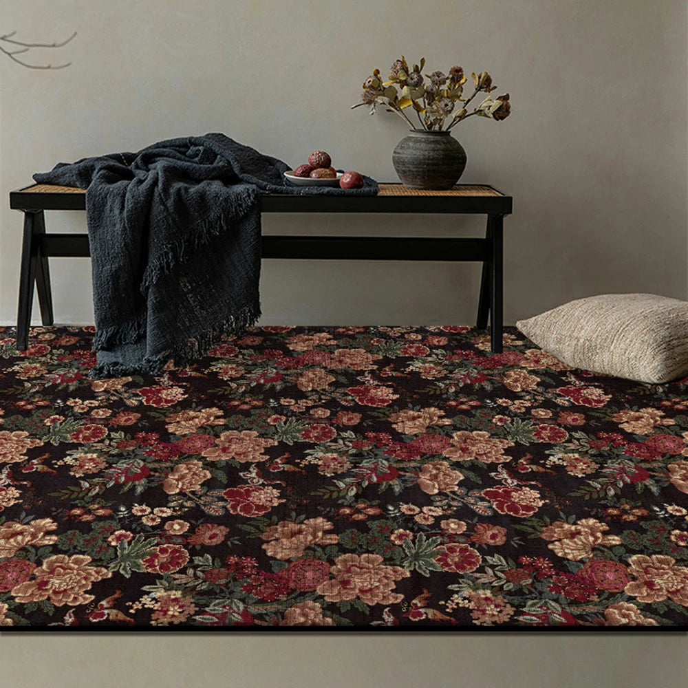 LIVARA 160/200cm Loop-Pile Rug - Upgraded Non-Slip Eco Cotton-Latex Backing - Vintage Floral Design, Rich Bloom Pattern, Soft & Durable - Red Floral