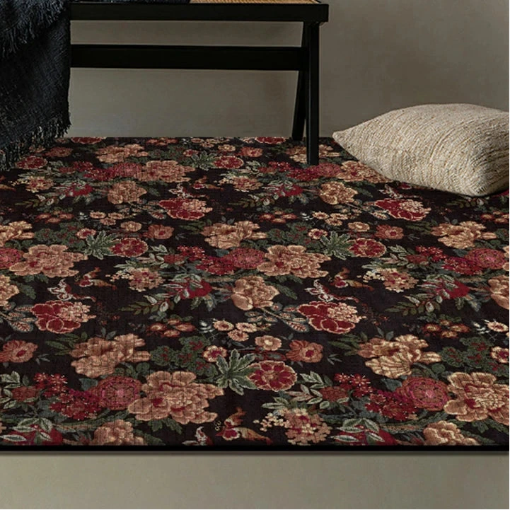 LIVARA 160/200cm Loop-Pile Rug - Upgraded Non-Slip Eco Cotton-Latex Backing - Vintage Floral Design, Rich Bloom Pattern, Soft & Durable - Red Floral