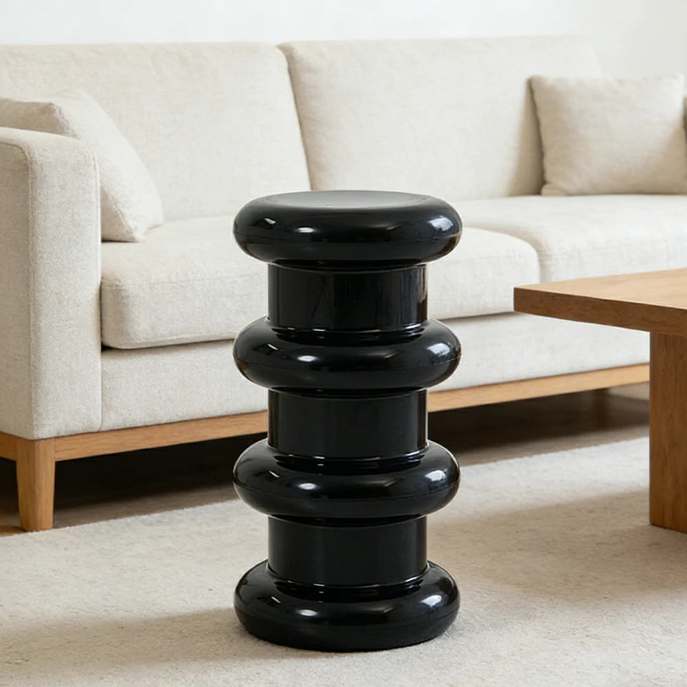 LIVARA Multi-Tier Coffee Table Stool - 2/3-Layer Design, Smooth Rounded Shape, Lightweight & Space-Saving, Modern Home Use - Black