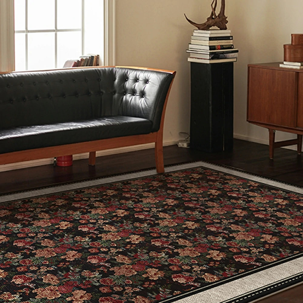 LIVARA 160/200cm Loop-Pile Rug - Upgraded Non-Slip Eco Cotton-Latex Backing - Elegant Border Frame, Classic Vintage Floral Pattern, Soft & Durable - Red Floral Border