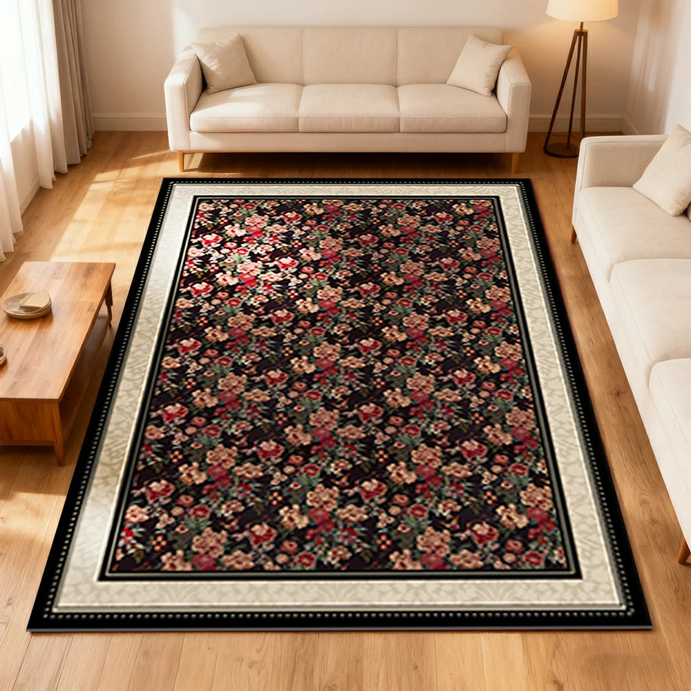 LIVARA 160/200cm Loop-Pile Rug - Upgraded Non-Slip Eco Cotton-Latex Backing - Elegant Border Frame, Classic Vintage Floral Pattern, Soft & Durable - Red Floral Border