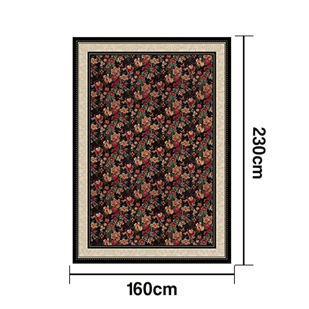 LIVARA 160/200cm Loop-Pile Rug - Upgraded Non-Slip Eco Cotton-Latex Backing - Elegant Border Frame, Classic Vintage Floral Pattern, Soft & Durable - Red Floral Border