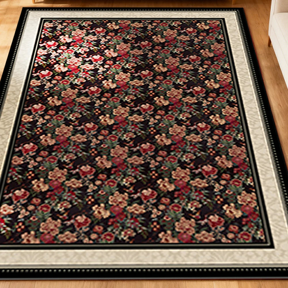 LIVARA 160/200cm Loop-Pile Rug - Upgraded Non-Slip Eco Cotton-Latex Backing - Elegant Border Frame, Classic Vintage Floral Pattern, Soft & Durable - Red Floral Border