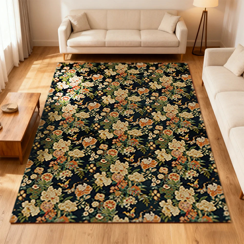 LIVARA 160/200cm Loop-Pile Rug - Upgraded Non-Slip Eco Cotton-Latex Backing - Elegant Border Frame, Classic Vintage Floral Pattern, Soft & Durable - Yellow Floral Border