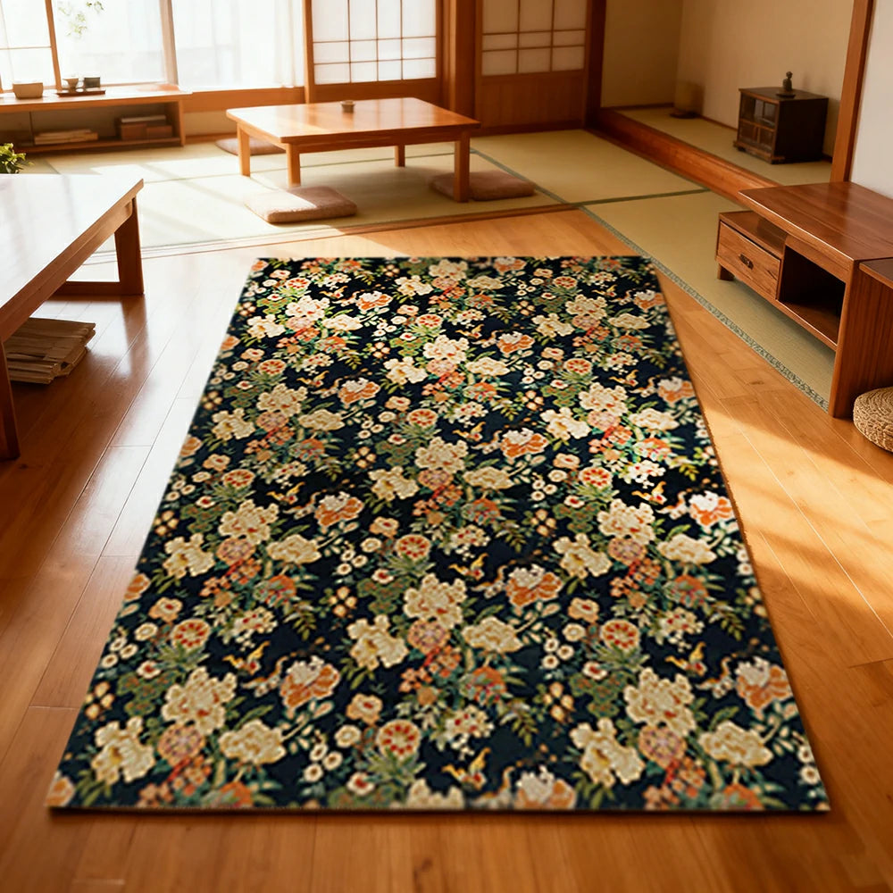 LIVARA 160/200cm Loop-Pile Rug - Upgraded Non-Slip Eco Cotton-Latex Backing - Elegant Border Frame, Classic Vintage Floral Pattern, Soft & Durable - Yellow Floral Border