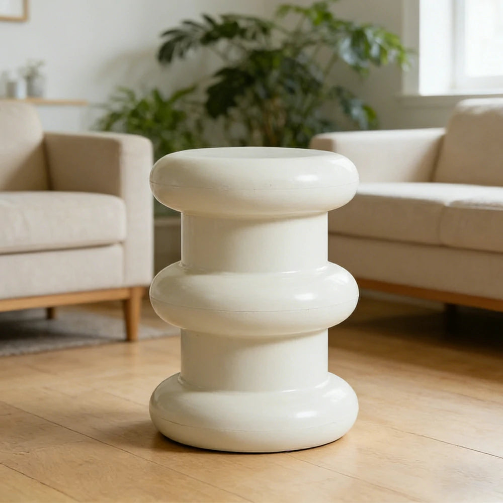 LIVARA Multi-Tier Coffee Table Stool - 2/3-Layer Design, Smooth Rounded Shape, Lightweight & Space-Saving, Modern Home Use - White