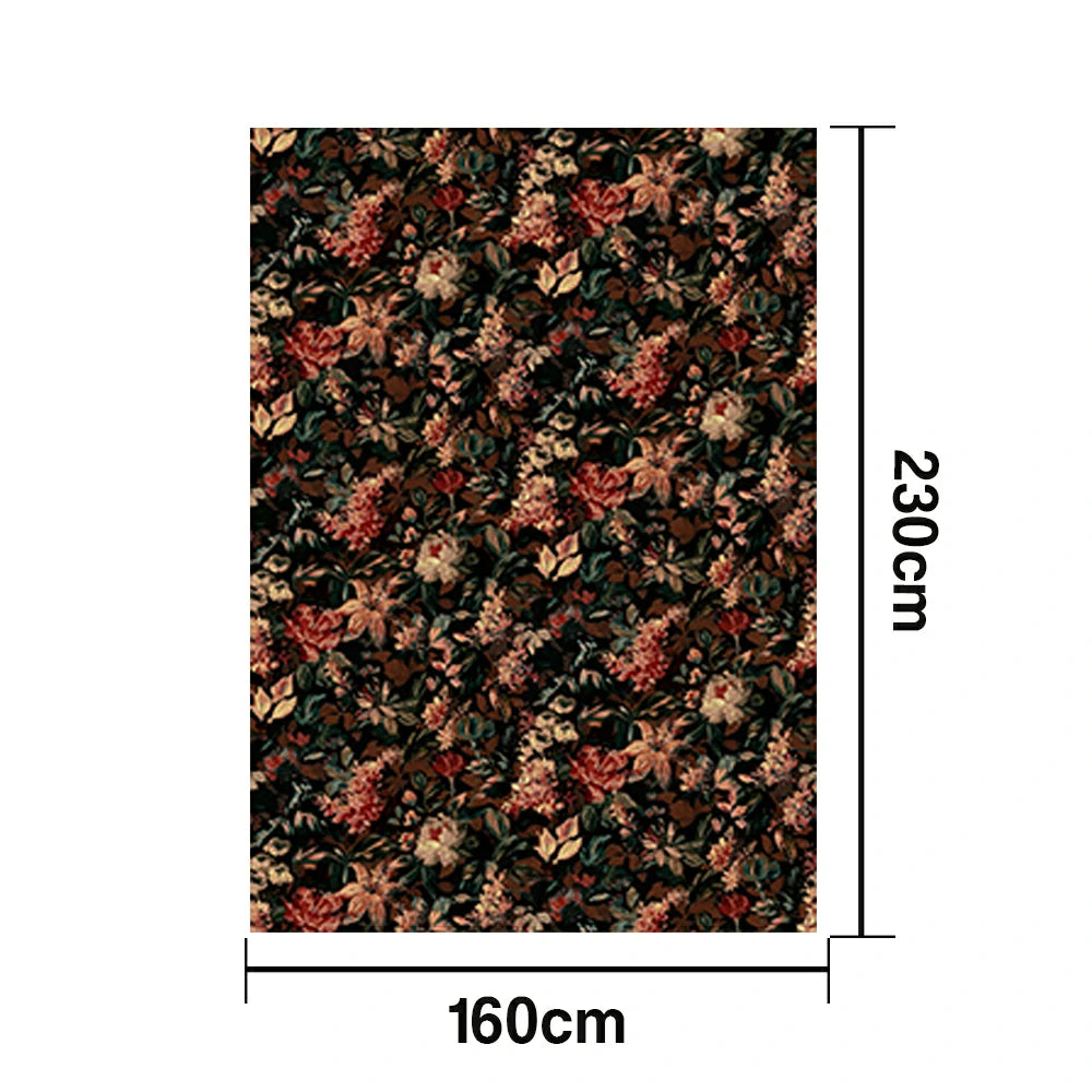 LIVARA 160/200cm Loop-Pile Rug - Upgraded Non-Slip Eco Cotton-Latex Backing - Botanical Floral Design, Dense Vintage Texture, Soft & Durable - Dark Floral