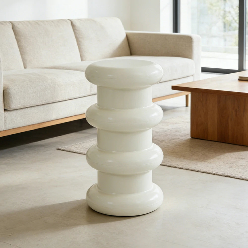 LIVARA Multi-Tier Coffee Table Stool - 2/3-Layer Design, Smooth Rounded Shape, Lightweight & Space-Saving, Modern Home Use - White