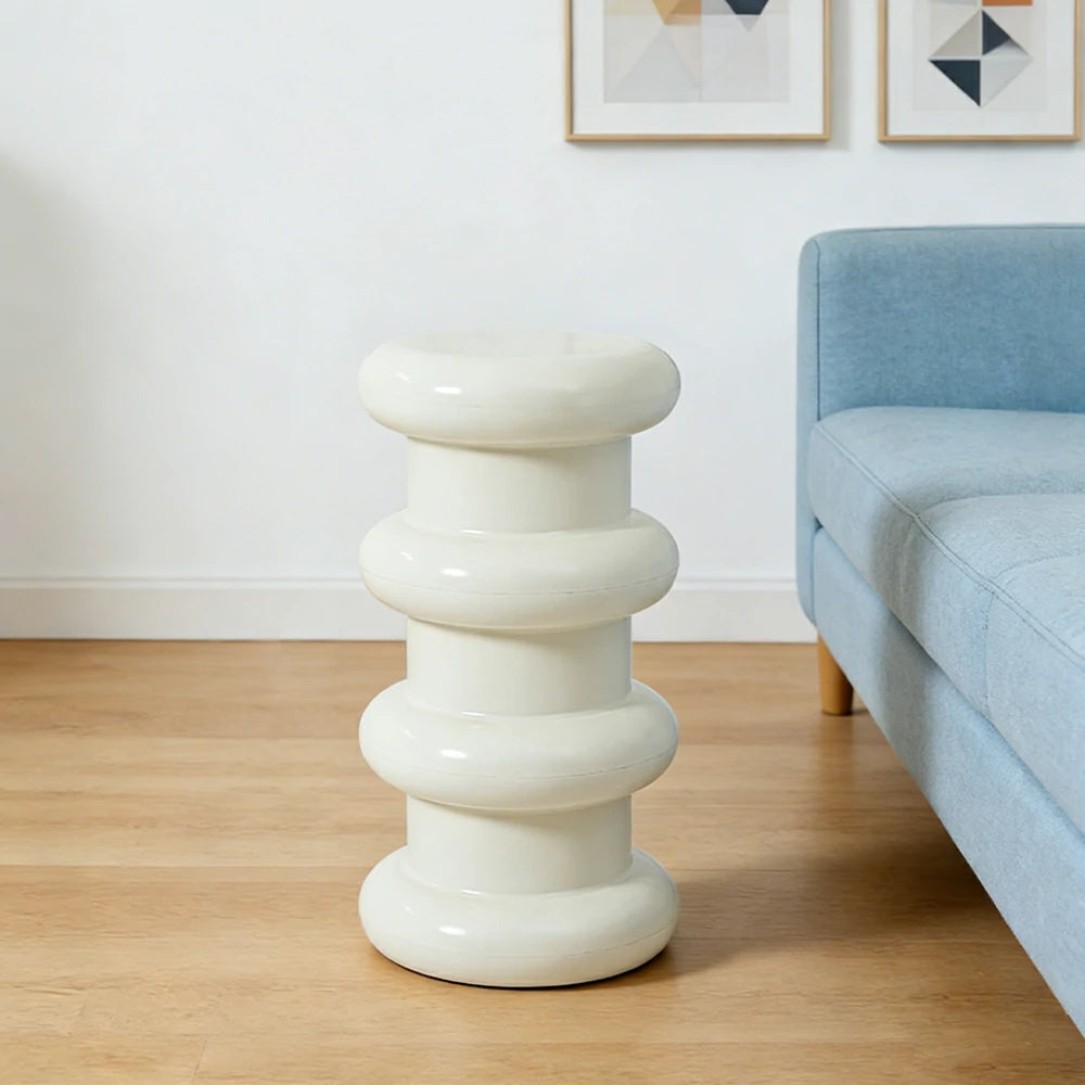 LIVARA Multi-Tier Coffee Table Stool - 2/3-Layer Design, Smooth Rounded Shape, Lightweight & Space-Saving, Modern Home Use - White