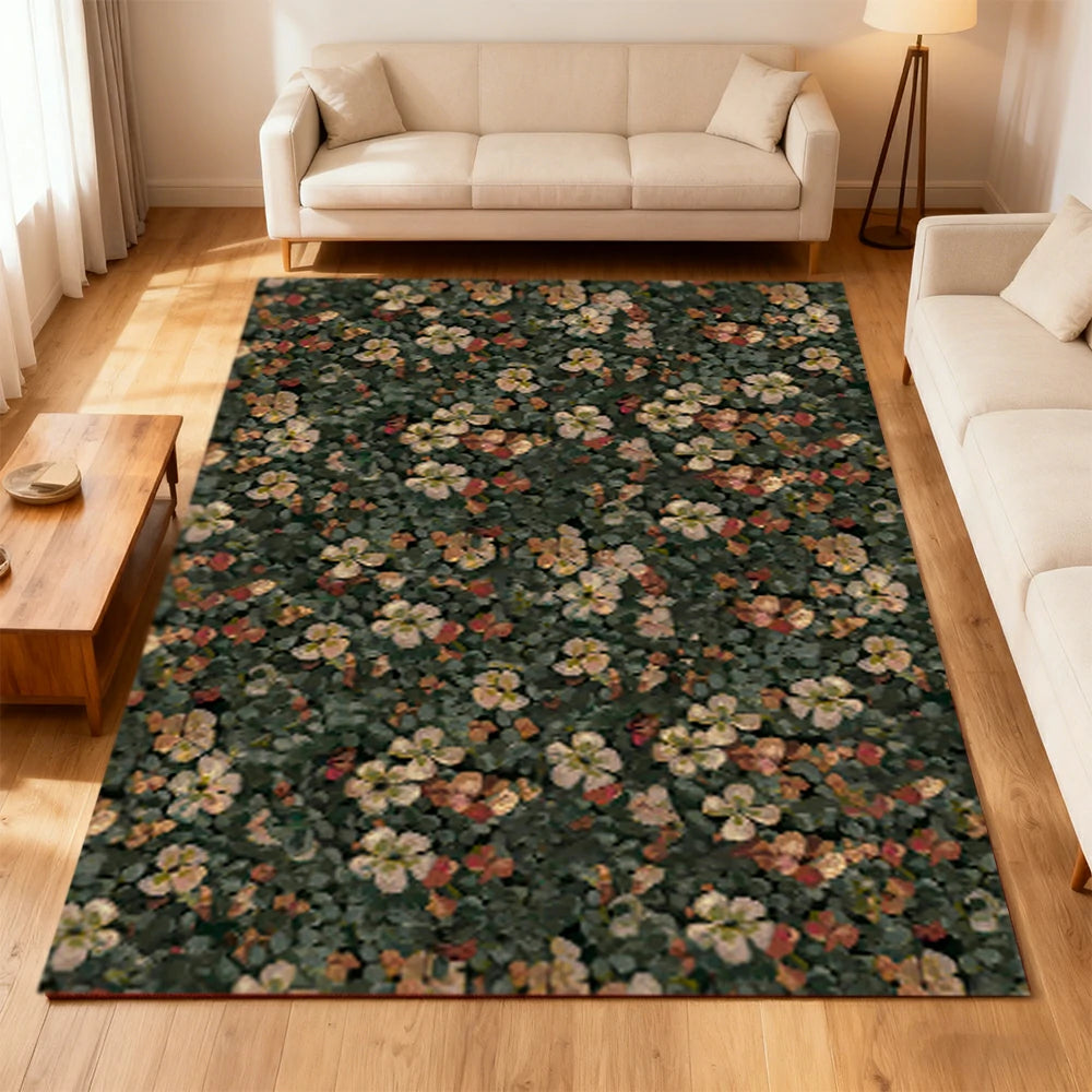 LIVARA 160/200cm Loop-Pile Rug - Upgraded Non-Slip Eco Cotton-Latex Backing - Botanical Motif, Cozy Vintage Texture, Soft & Durable - Clover Green