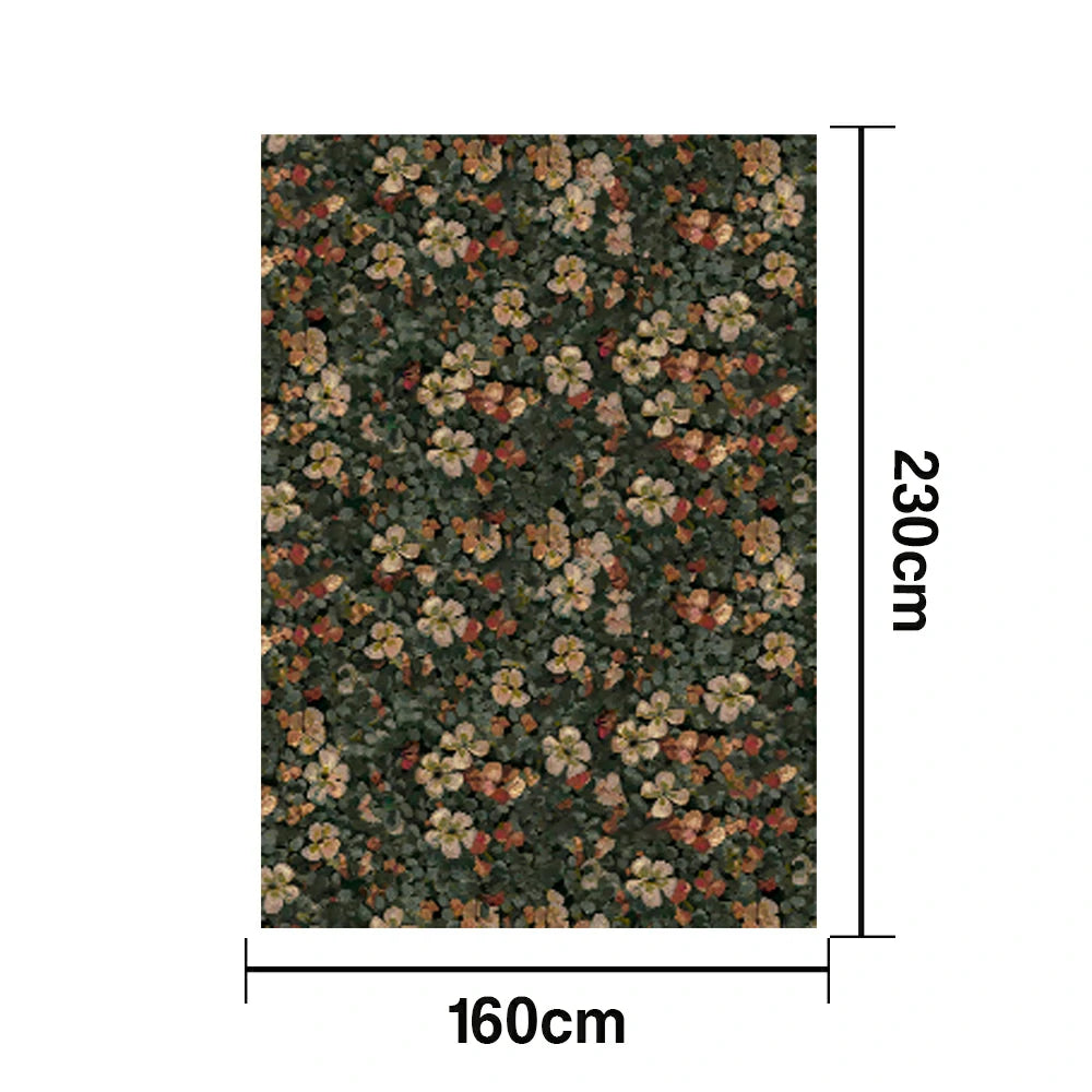 LIVARA 160/200cm Loop-Pile Rug - Upgraded Non-Slip Eco Cotton-Latex Backing - Botanical Motif, Cozy Vintage Texture, Soft & Durable - Clover Green