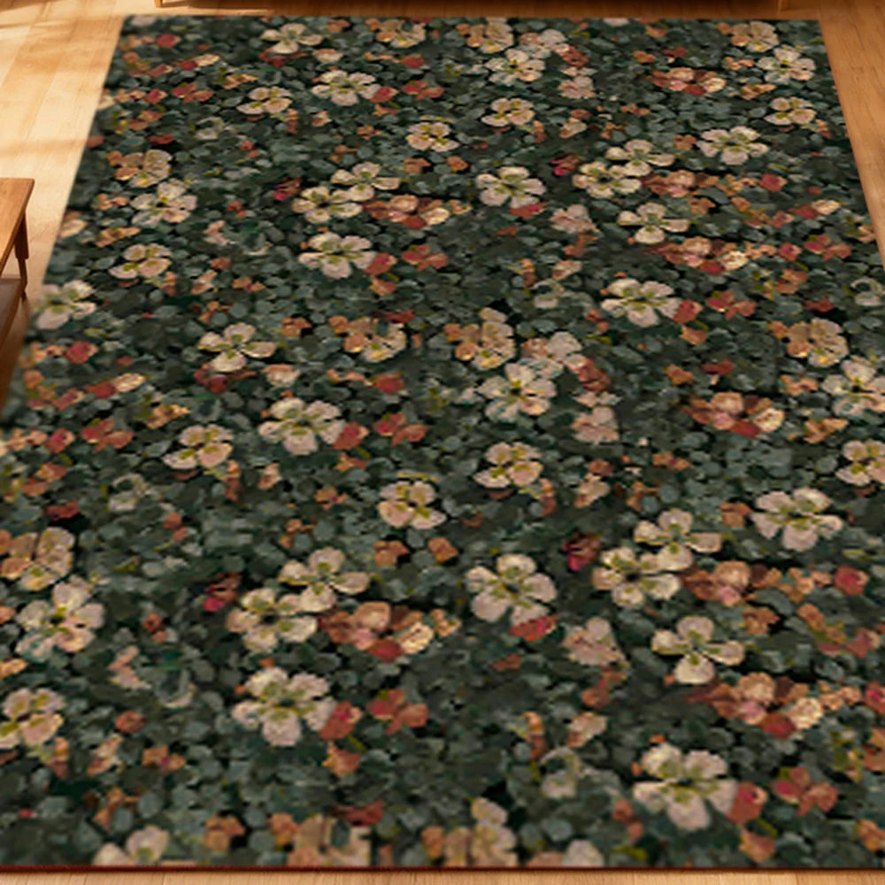 LIVARA 160/200cm Loop-Pile Rug - Upgraded Non-Slip Eco Cotton-Latex Backing - Botanical Motif, Cozy Vintage Texture, Soft & Durable - Clover Green
