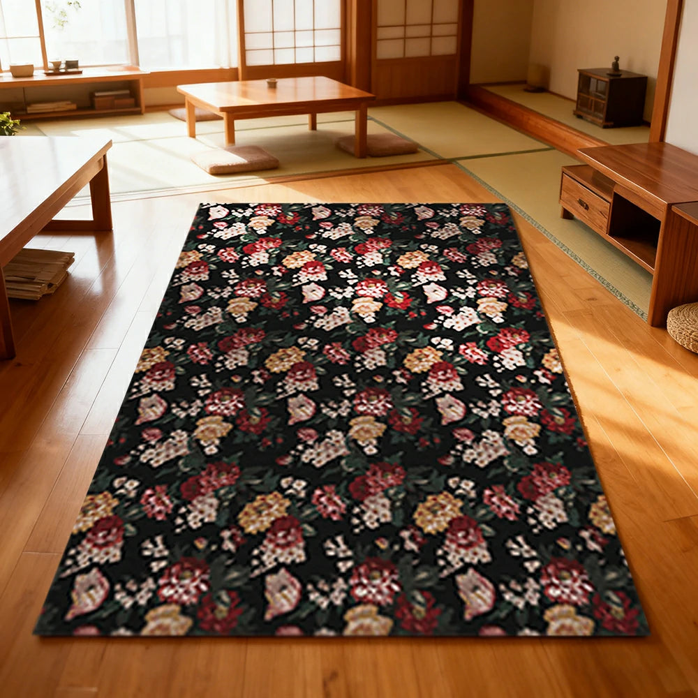 LIVARA 160/200cm Loop-Pile Rug - Non-Slip Eco Cotton-Latex Backing, Soft & Durable, Easy to Clean - Pink Rose Bloom