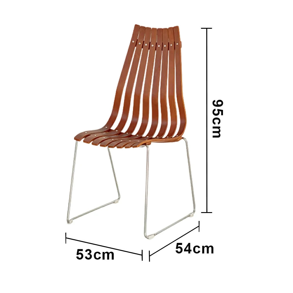 LIVARA Vintage Dining Chair - Curved Wooden Slat Seat with Metal Frame, Ergonomic Backrest, Stackable Design, Seat Height 44cm - Walnut Brown