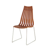 LIVARA Vintage Dining Chair - Curved Wooden Slat Seat with Metal Frame, Ergonomic Backrest, Stackable Design, Seat Height 44cm - Walnut Brown