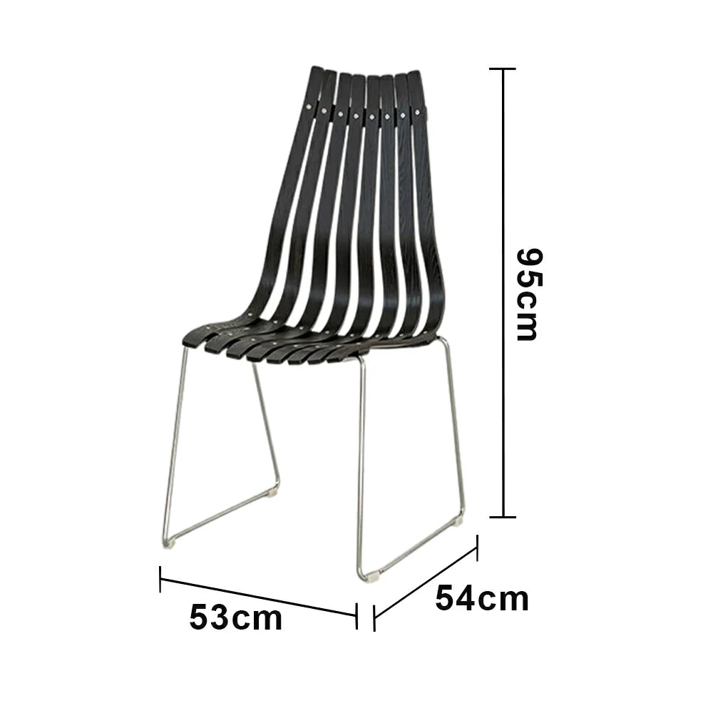 LIVARA Vintage Dining Chair - Curved Wooden Slat Seat with Metal Frame, Ergonomic Backrest, Stackable Design, Seat Height 44cm - Black