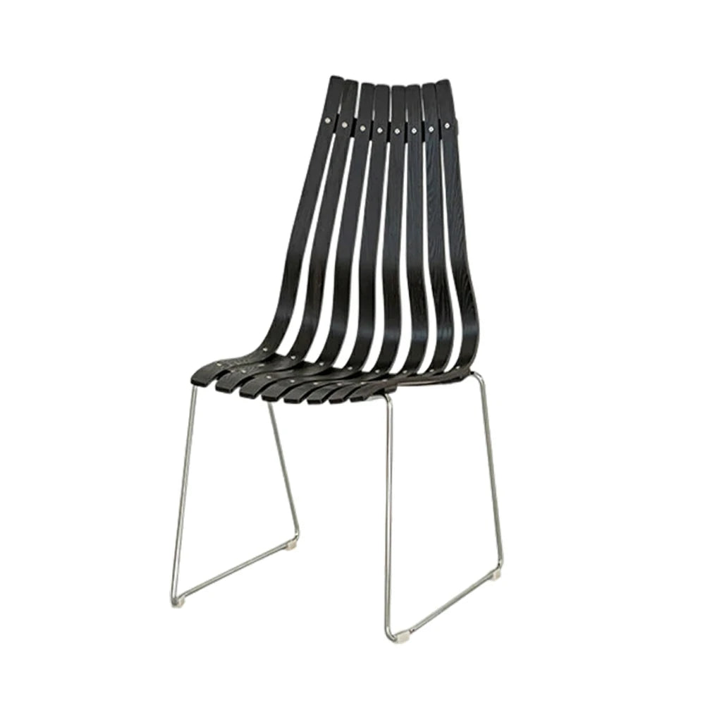 LIVARA Vintage Dining Chair - Curved Wooden Slat Seat with Metal Frame, Ergonomic Backrest, Stackable Design, Seat Height 44cm - Black