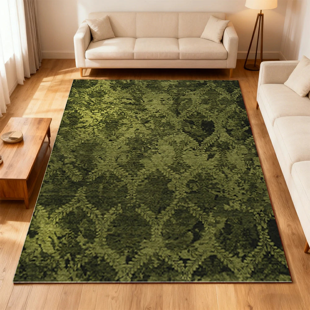 LIVARA 160/200cm Loop-Pile Rug - Non-Slip Eco Cotton-Latex Backing, Soft & Durable, Easy to Clean - Fern Moss Green