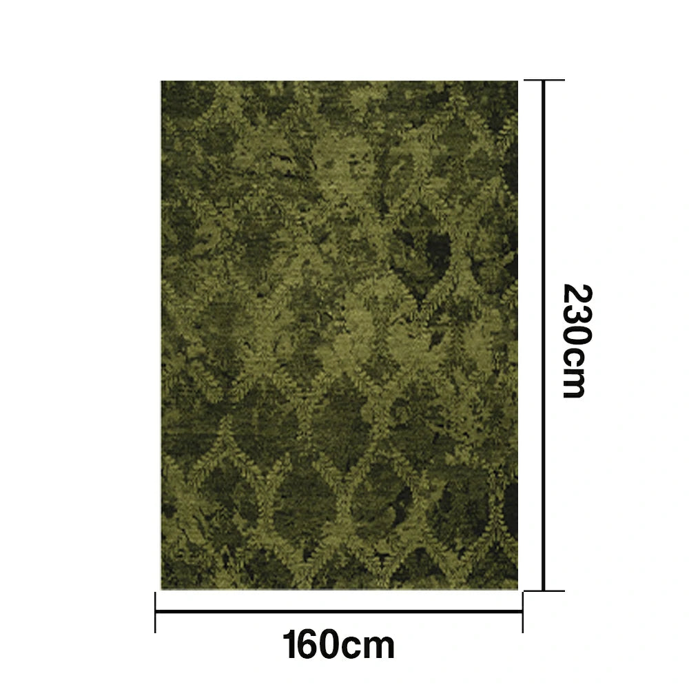 LIVARA 160/200cm Loop-Pile Rug - Non-Slip Eco Cotton-Latex Backing, Soft & Durable, Easy to Clean - Fern Moss Green