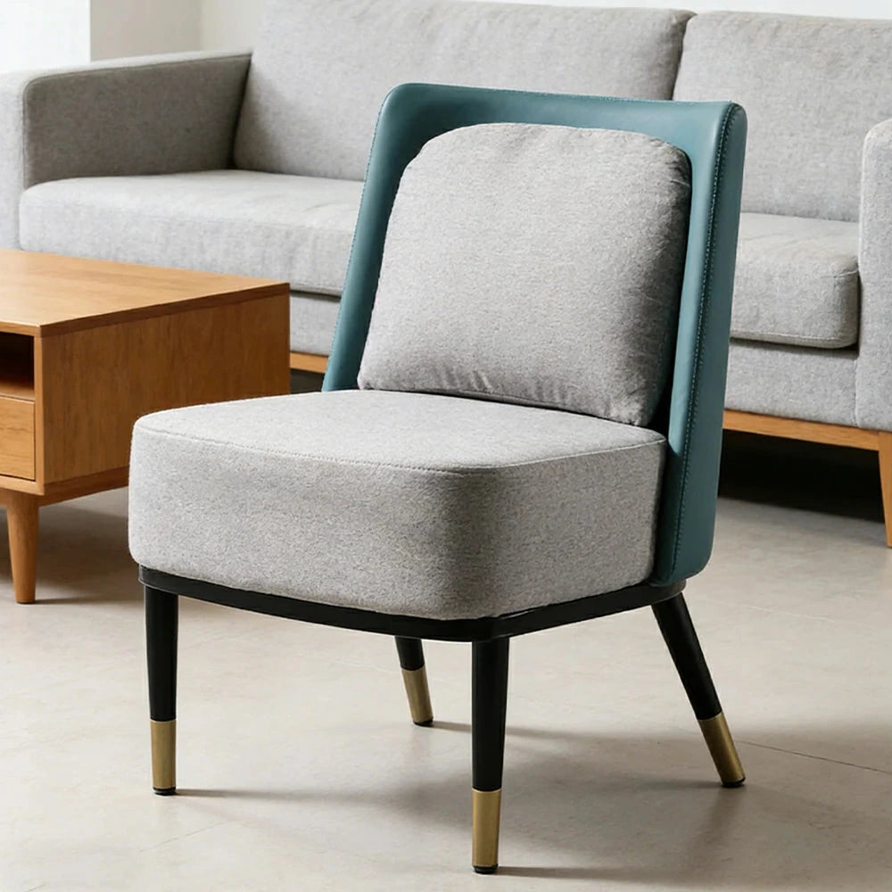LIVARA Modern Accent Lounge Chair - Soft Linen Upholstery with Contrast Backrest, Deep Cushioned Seat, Compact Statement Design - Light Grey & Teal Blue