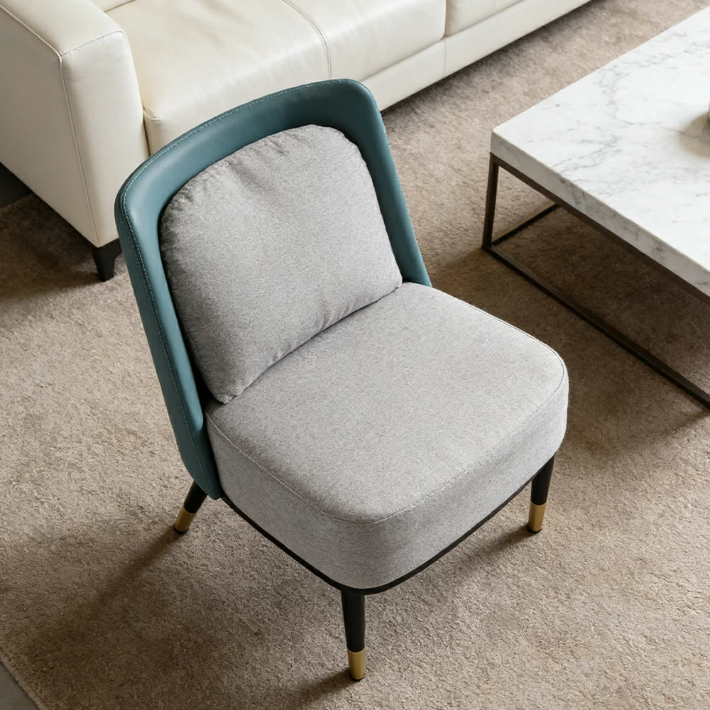 LIVARA Modern Accent Lounge Chair - Soft Linen Upholstery with Contrast Backrest, Deep Cushioned Seat, Compact Statement Design - Light Grey & Teal Blue